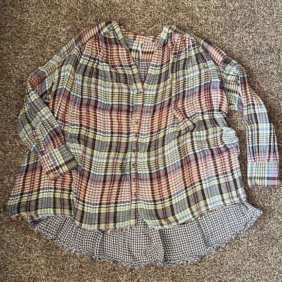 Free People 'Come Over Buttondown’ plaid flowy gauzy women’s Size Small - Picture 3 of 10